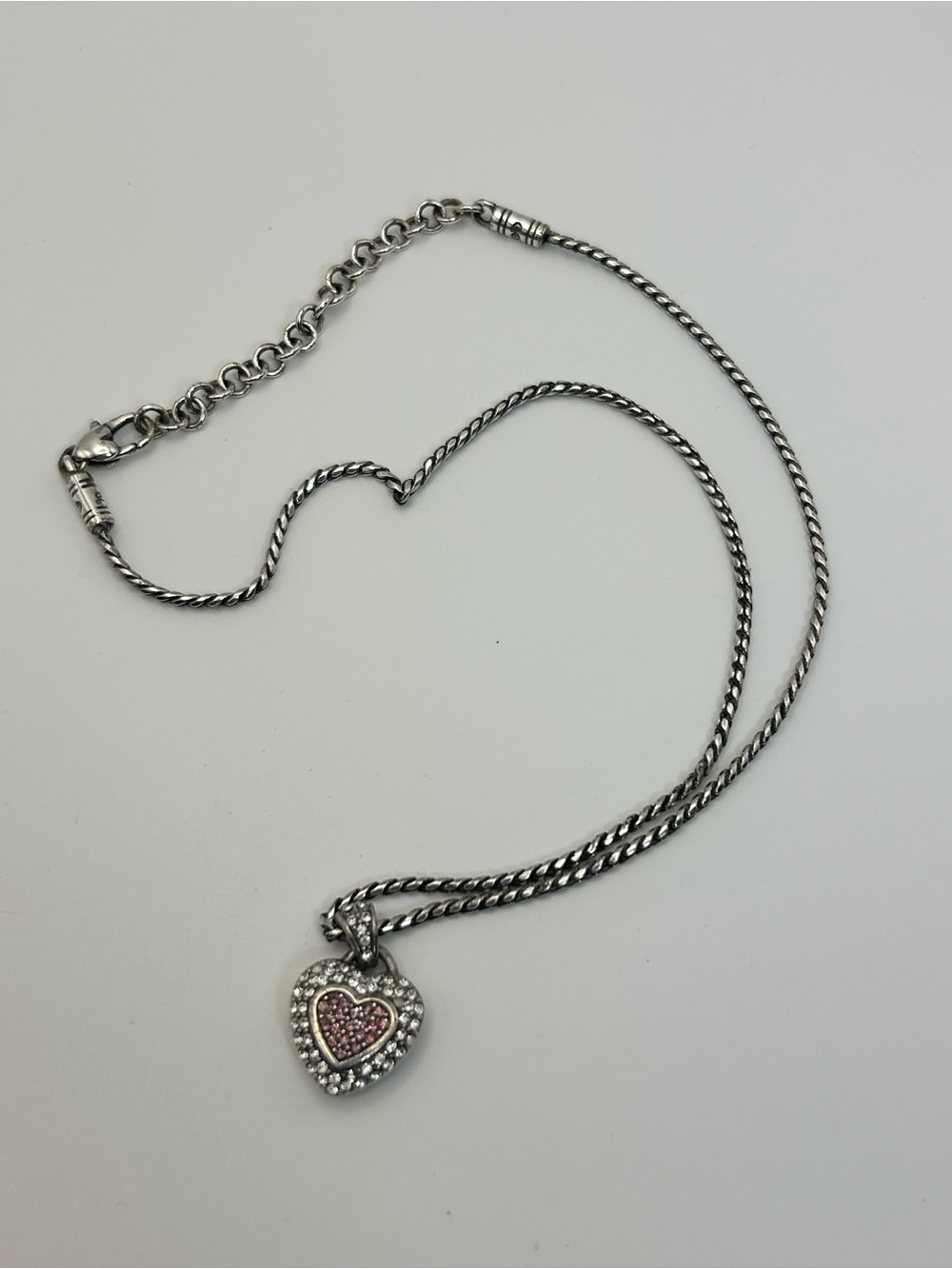 Brighton Spread The Love Necklace 18" Pink Crystals Heart Pendant Silver Plated - Picture 5 of 11
